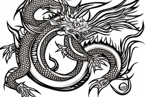 traditional japanese dragon with a fine line red cat underneath behind it tattoo idea
