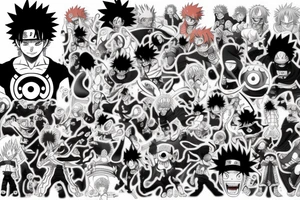 Picture that combines the Animes Naruto, One Piece, Dragonball and Demon Slayer tattoo idea
