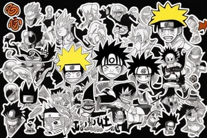 Naruto, Ruffy of One Piece, Jindujun of Dragonball and Demon Slayer tattoo idea