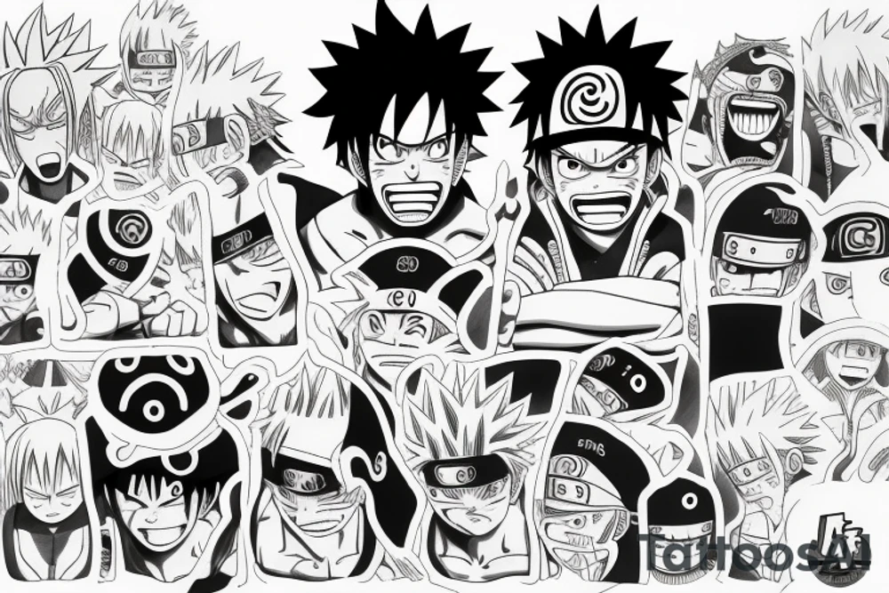 Naruto, Ruffy of One Piece, Jindujun of Dragonball and Demon Slayer tattoo idea