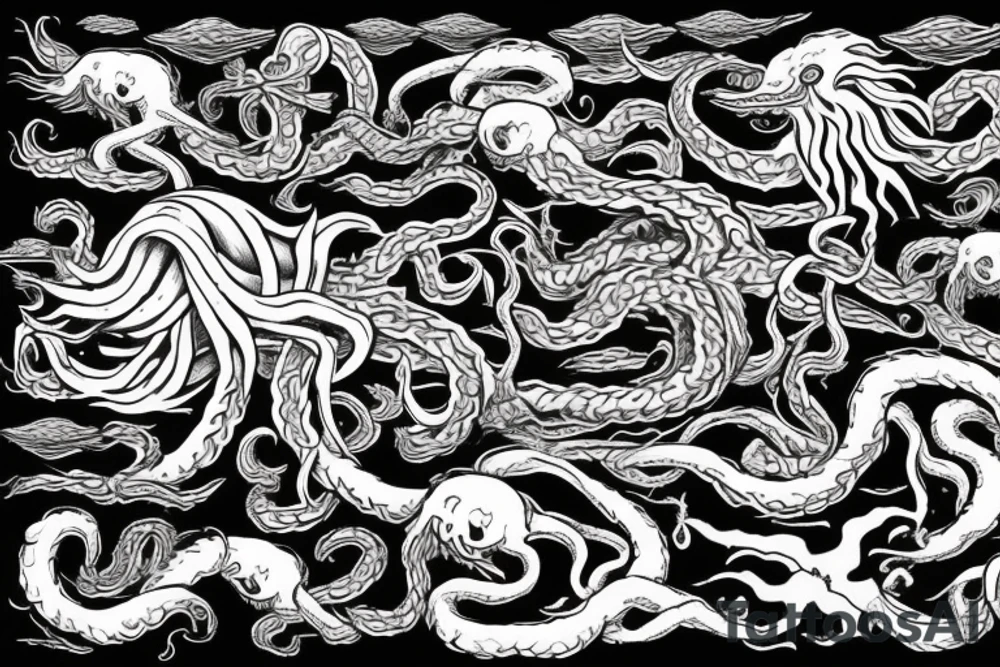 Kraken battling a viking warship tattoo idea