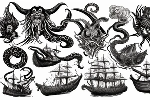 Kraken battling a viking warship tattoo idea