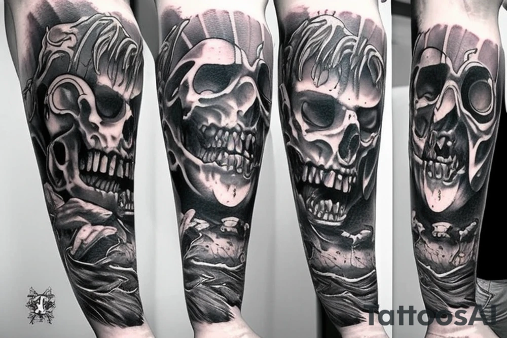 Full arm with creepy monsters tattoo idea
