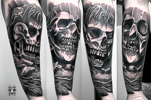 Full arm with creepy monsters tattoo idea