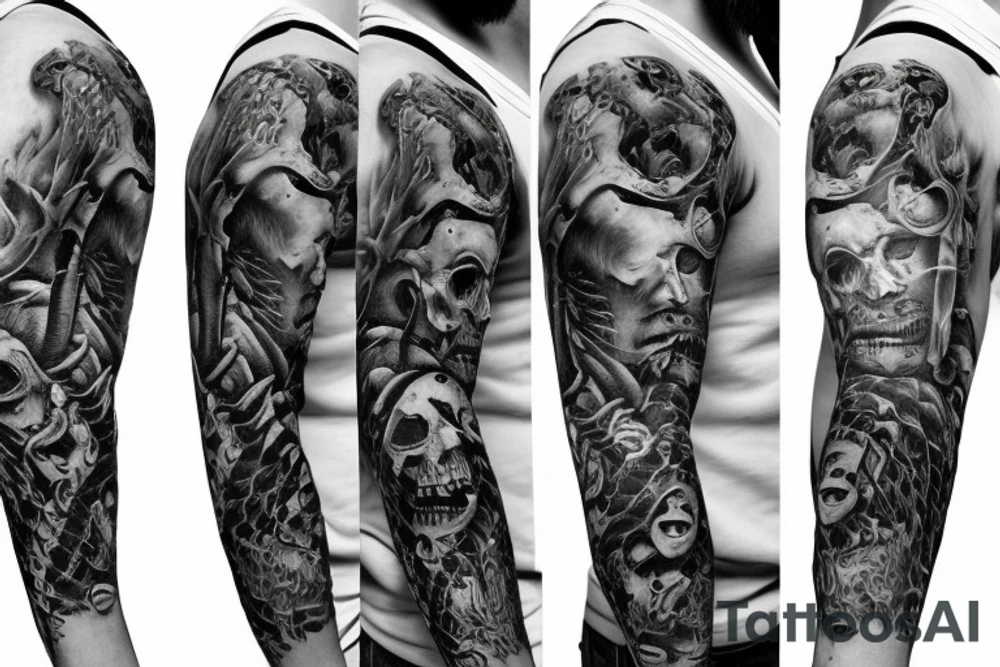 Sleeve with creepy an disturbing monsters tattoo idea