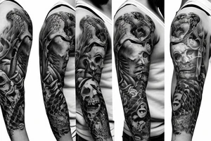 Sleeve with creepy an disturbing monsters tattoo idea