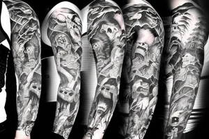 Sleeve with creepy an disturbing monsters tattoo idea