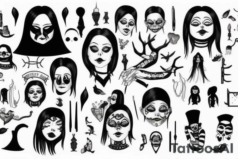 Wednesday from Addams Family with tattoos on her face tattoo idea Wednesday from Addams Family with tattoos on her face tattoo idea