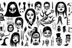 Wednesday from Addams Family with tattoos on her face tattoo idea