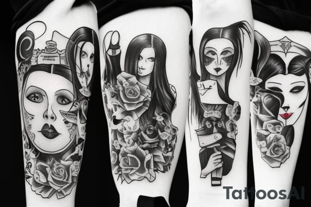 Wednesday from Addams Family with tattoos on her face tattoo idea Wednesday from Addams Family with tattoos on her face tattoo idea