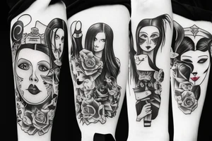 Wednesday from Addams Family with tattoos on her face tattoo idea