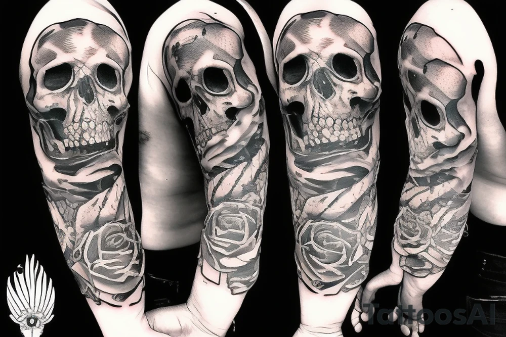 human skull with a smoking gun in the middle tattoo idea