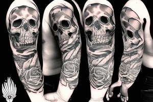 human skull with a smoking gun in the middle tattoo idea
