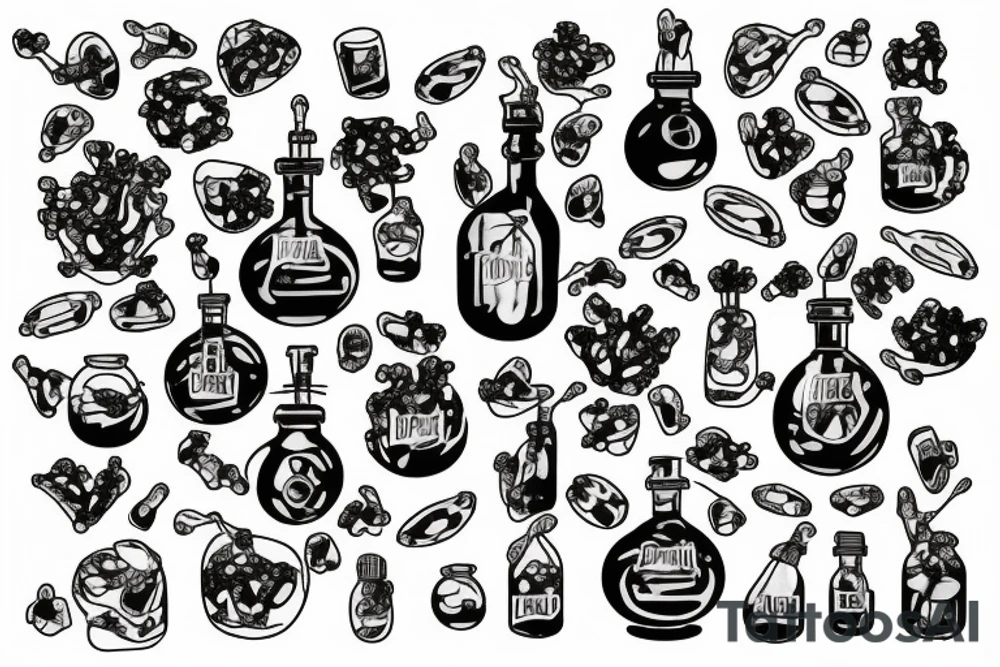 Poison dart frog, tree frog, chemical structure of dopamine, an Erlenmeyer flask, and a simple Christian cross tattoo idea