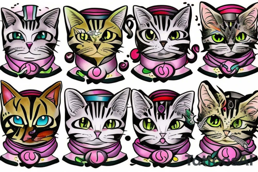 Magical tabby cat with different colored eyes tattoo idea