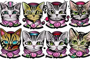 Magical tabby cat with different colored eyes tattoo idea