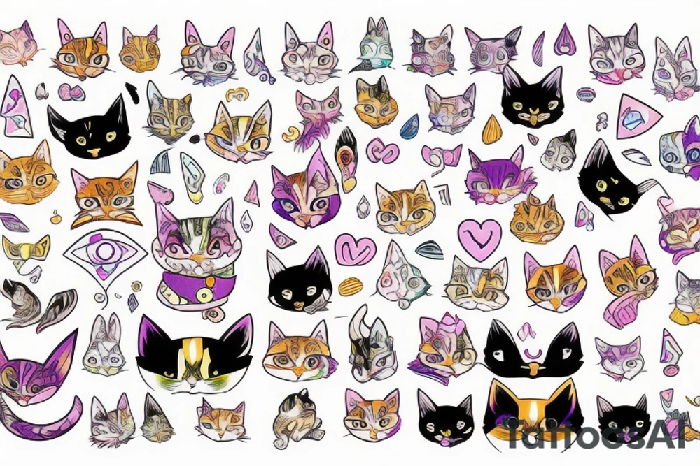 Magical tabby cat with different colored eyes tattoo idea