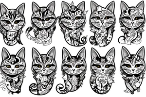 Magical tabby cat with different colored eyes , full body tattoo idea