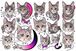Magical tabby cat with different colored eyes , full body tattoo idea