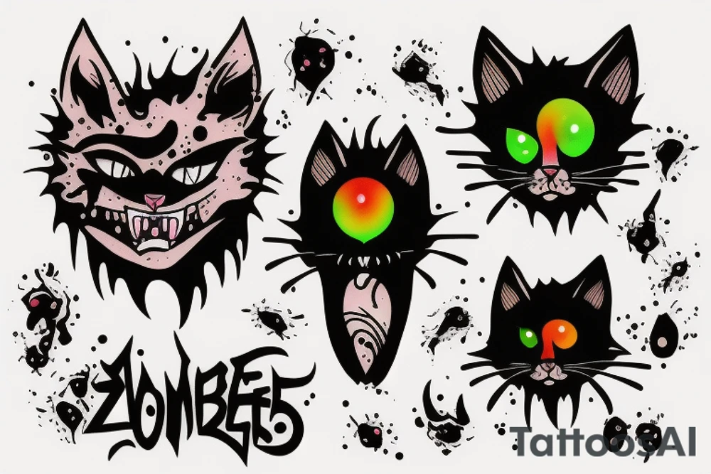 Zombie cat with glowing eyes tattoo idea