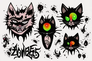 Zombie cat with glowing eyes tattoo idea
