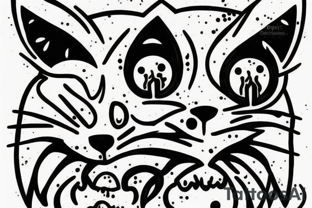 Zombie cat with glowing eyes tattoo idea