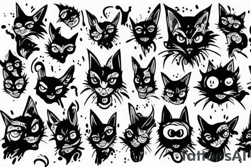 Zombie cat with glowing eyes tattoo idea
