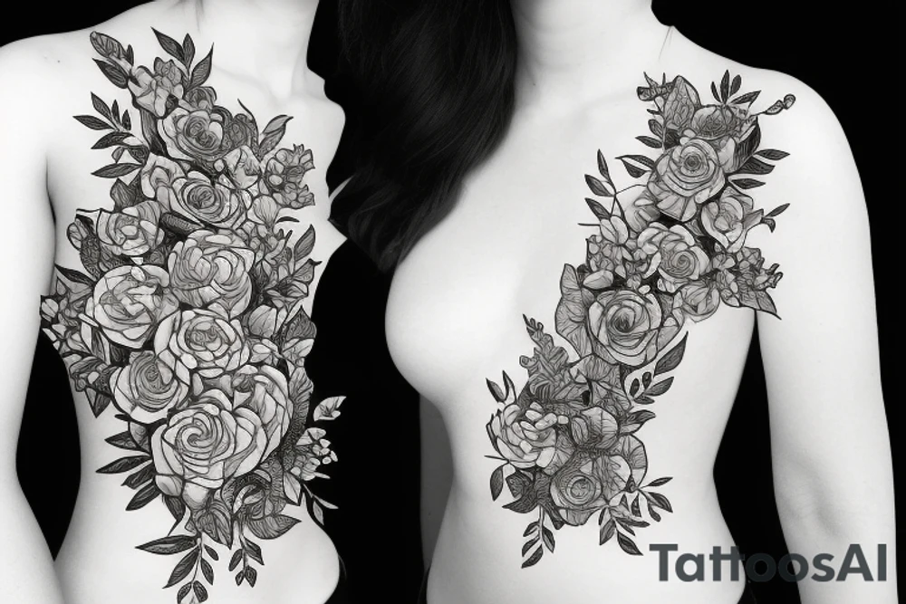 The name Evelyn wrapped in vines and flowers tattoo idea