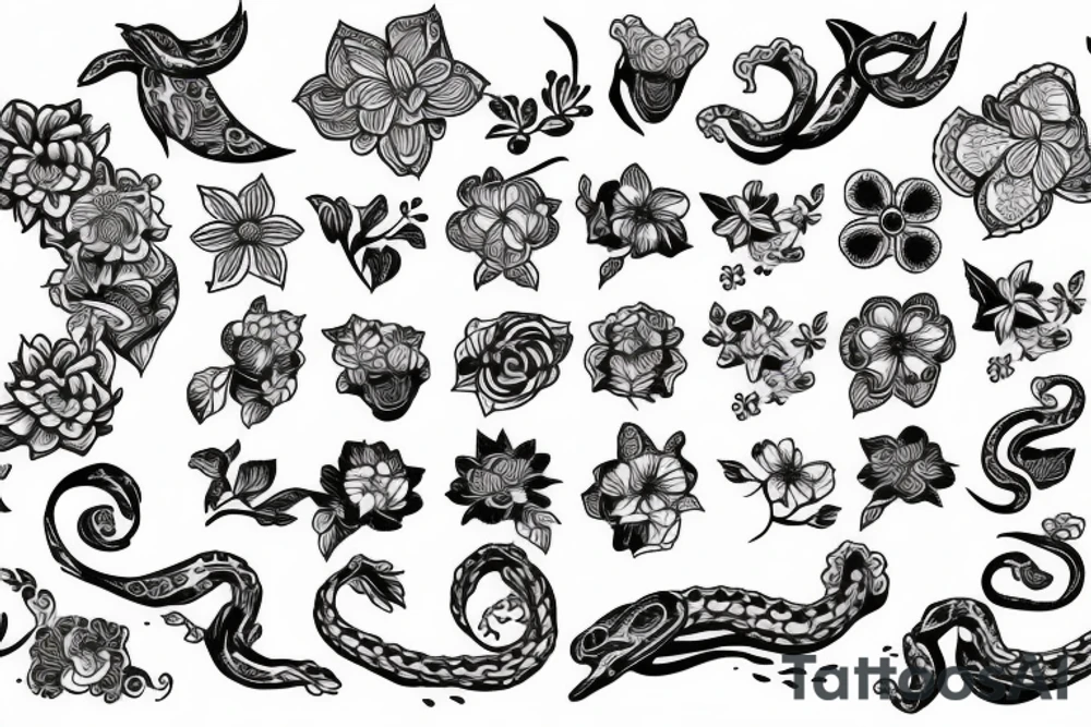 Flowers and snake tattoo idea