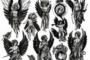 greek gods with angels tattoo idea