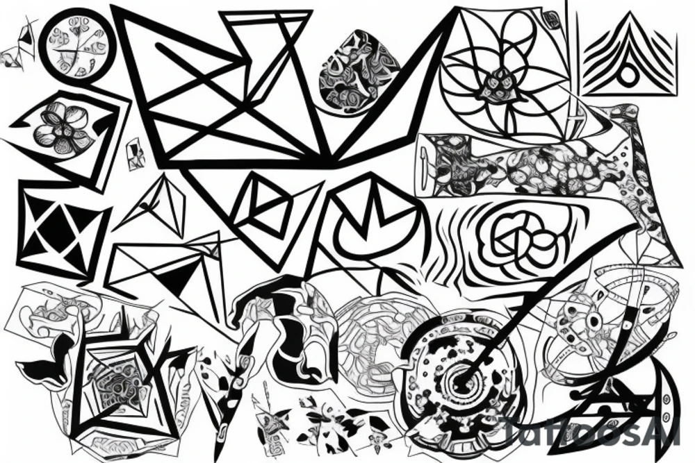 Wrapped around leg geometric tattoo idea