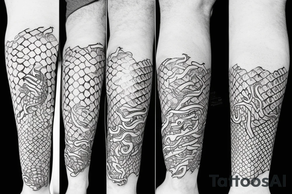 Wrapped around leg geometric snake tattoo idea