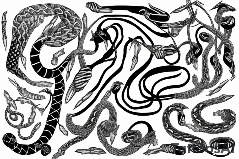 Wrapped around leg geometric snake tattoo idea