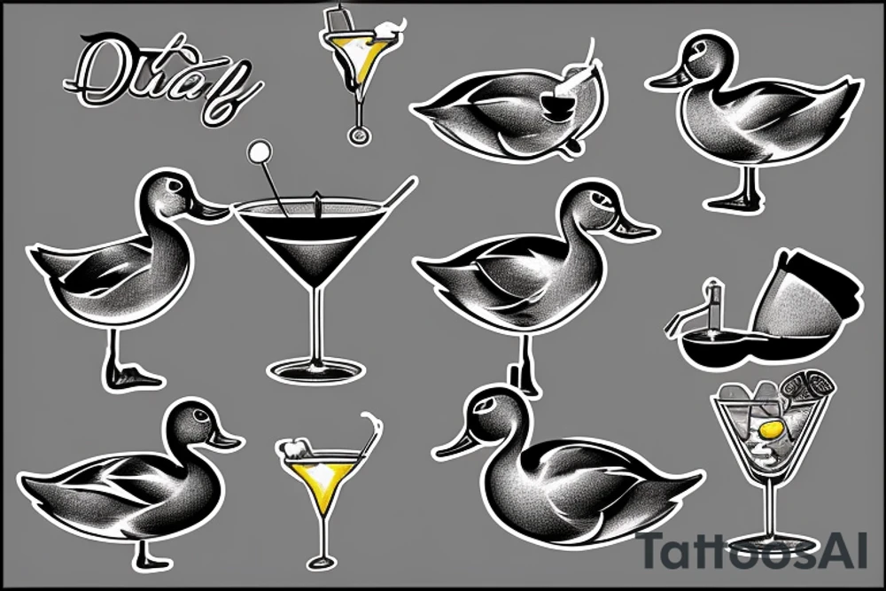 A duck drinking a cocktail tattoo idea