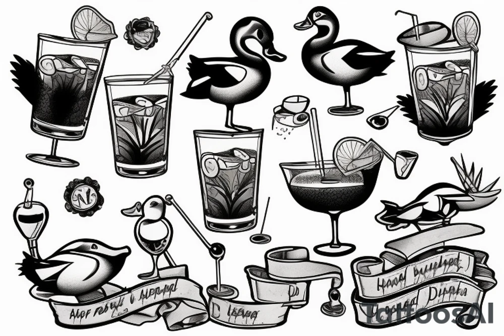 A duck drinking a cocktail tattoo idea