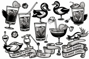A duck drinking a cocktail tattoo idea
