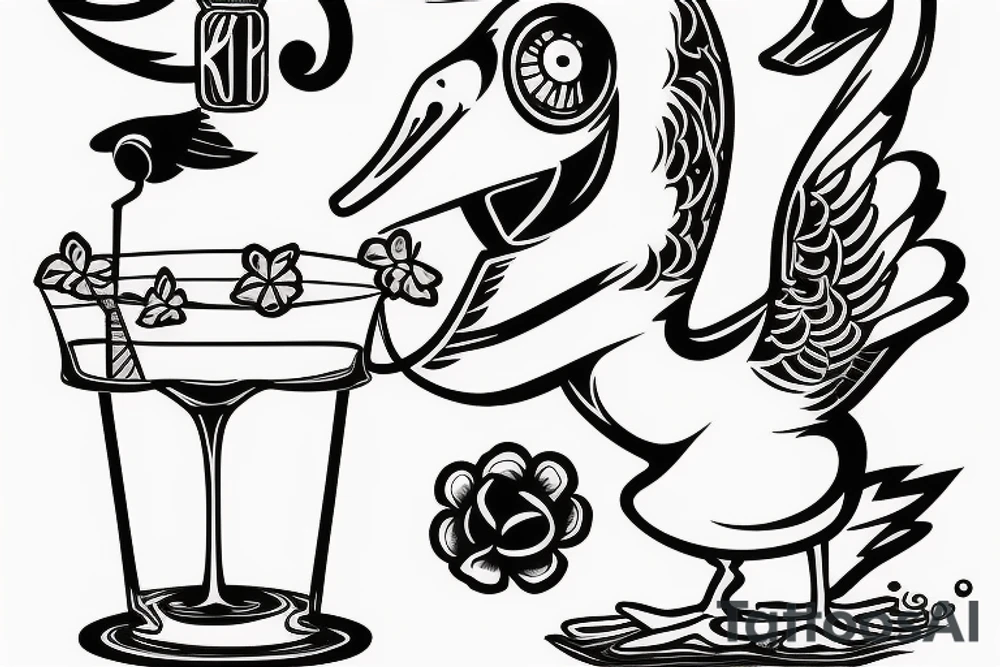 A duck drinking a cocktail tattoo idea