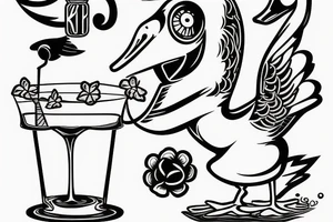 A duck drinking a cocktail tattoo idea