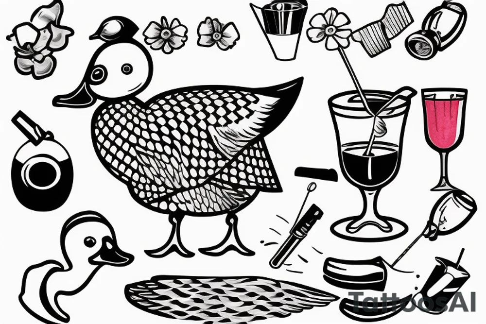 A duck drinking a cocktail tattoo idea