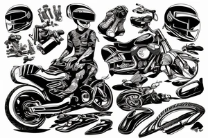 injured motorcycle rider standing next to a crashed motorcycle tattoo idea