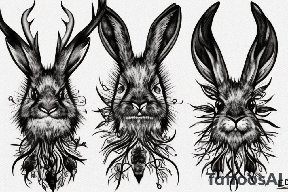 Black jackalope angry strong and fast tattoo idea