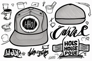 A house wearing a cap that has “cap house” written on it. tattoo idea