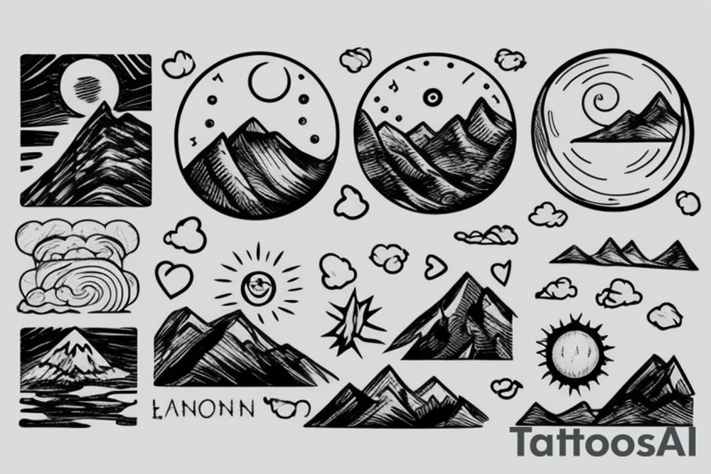 Mountain Range with sun tattoo idea