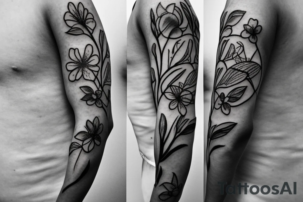 outline of azalea flower with four leaves tattoo idea