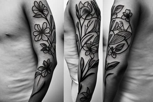 outline of azalea flower with four leaves tattoo idea