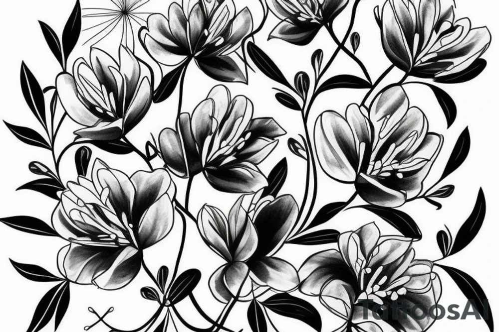 outline of azalea flower with four leaves tattoo idea