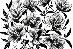 outline of azalea flower with four leaves tattoo idea