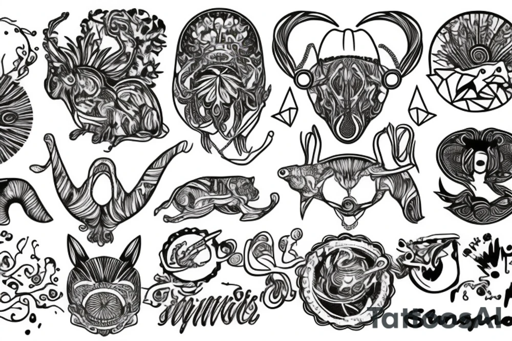 psychedelic, stoner, music, animals tattoo idea