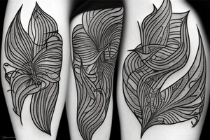 telecaster guitar, calla lily, the word “hineni” and geometric shapes tattoo idea