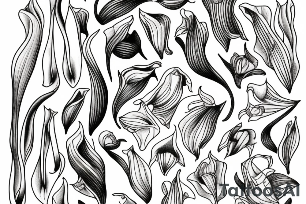 telecaster guitar, calla lily, the word “hineni” and geometric shapes tattoo idea